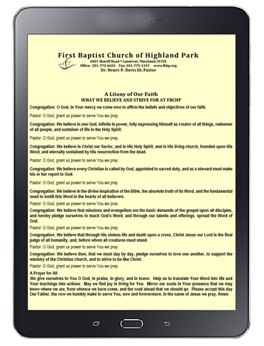 First Baptist Church Highland Park Church Bulletin